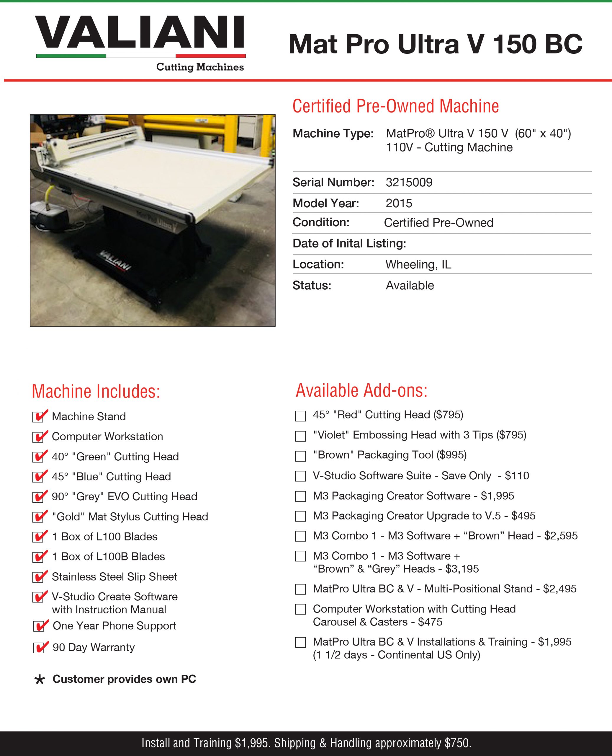 Valiani Mat Pro Ultra V 150 CMC Vacuum Bed Computerized Mat Cutter