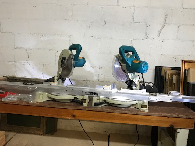 Double Makita 10″ Chop Saws w/ Miter Master Measuring System (used) Item # UFE-3171