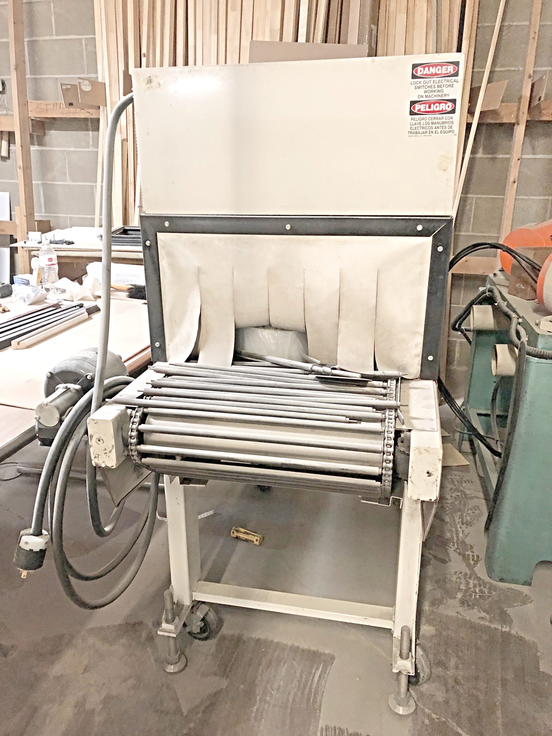 Equipment Lot: Pistorius MN-200 Double Miter Saw, ITW AMP VN4+E3 Frame Joiner, Belco ILS 3022 L- Sealer, & Belco Shrink Tunnel (Used) Item # AGFS-94 (Illinois)