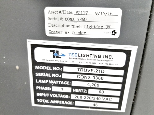 Tec Lighting 21″ UV Coater with Auto Feed (used) Item # UFE-M1890 (NC)