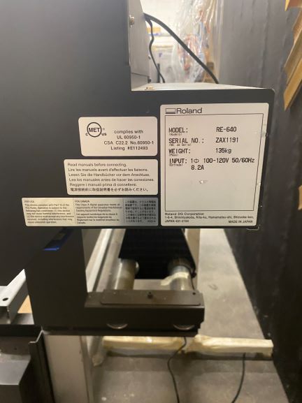 Roland VersaArt RE-640 64″ Printer & Tensador II T-155G Canvas Stretching Machine (used) Item # UE-021420C (Minnesota)