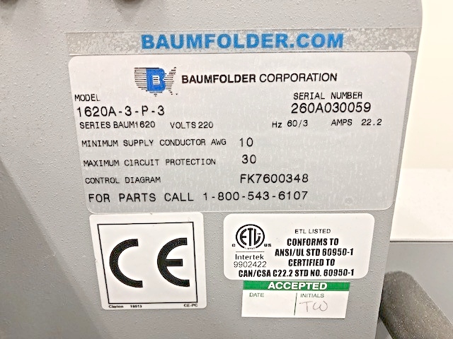 Baum 1620 with Roll Up Delivery (Used) Item # UE-030420B (North Carolina)