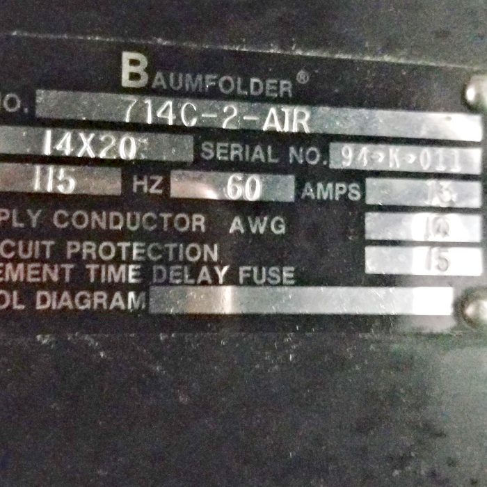 Baum 714 XE UltraFold Machine (Used) Item # UE-030420D (North Carolina)