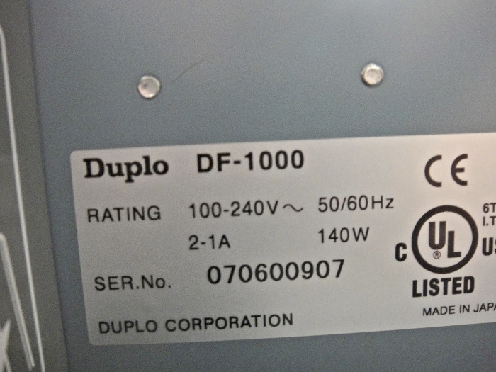 Duplo DF-1000 Air Suction Folder (Used) Item # UE-030420F (North Carolina)