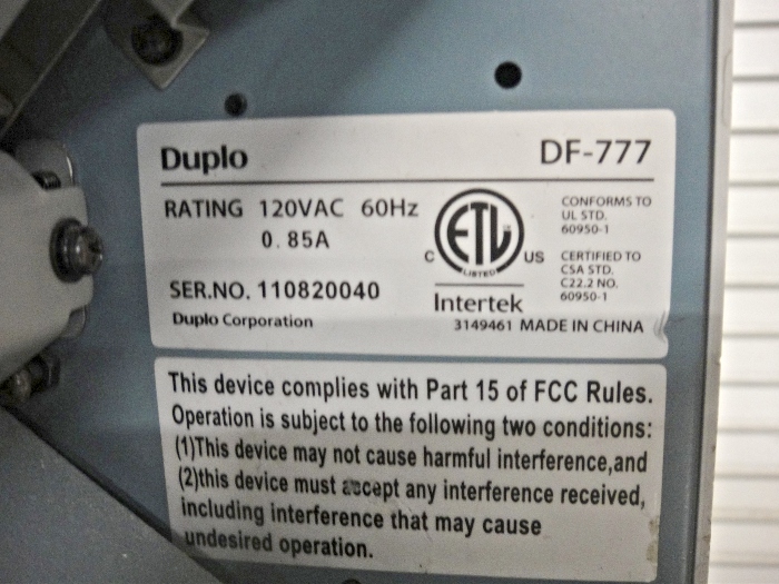 Duplo DF-777 Automatic Desktop Desktop Paper Folder (Used) Item # UE-030520C (North Carolina)
