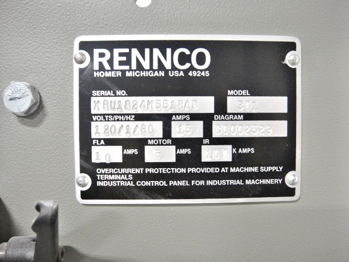 Rennco Vertical L Bar Sealer 301 SF Machine (Used) Item # UE-032720F (North Carolina)