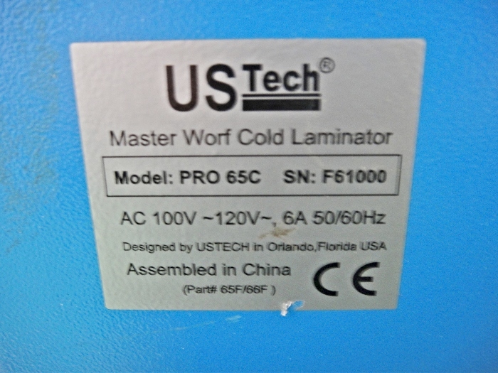 US Tech Master Worf 65″ Cold Laminator (Used) Item # UE-032320B (North Carolina)