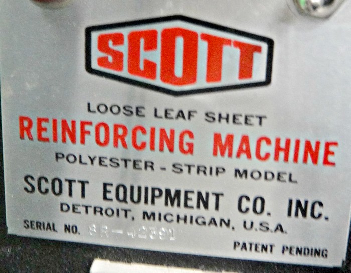 Scott Loose Leaf Sheet Reinforcing Machine with Feed Attachment (Used) Item # UE-050620A (North Carolina)
