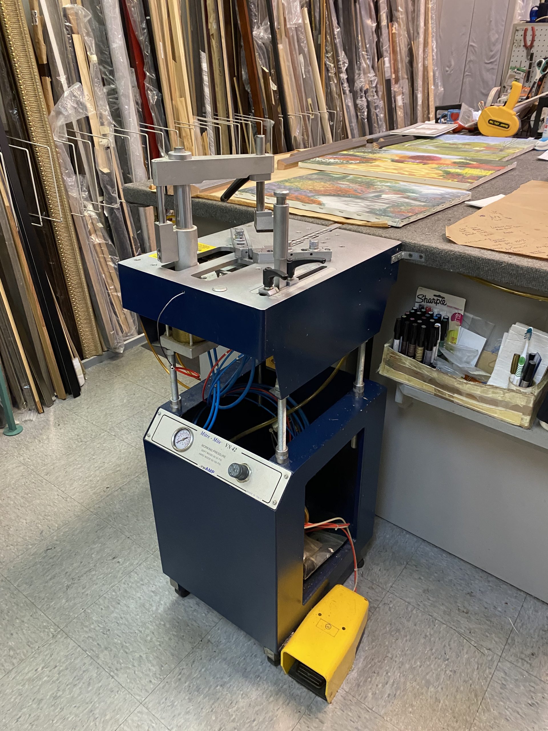 Picture Framing Equipment Lot: Vacuseal 4468H Dry Mount Press, ITW AMP VN42 Vnailer, Fletcher 3000 Glass Cutter (used) Item # UE-061920E (North Carolina)