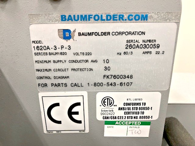 Baum 1620 with Roll Up Delivery (Used) Item # UE-070820E (North Carolina)