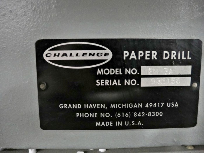 Challenge EH-3A Paper Drill (Used) Item # UE-091720C (North Carolina)