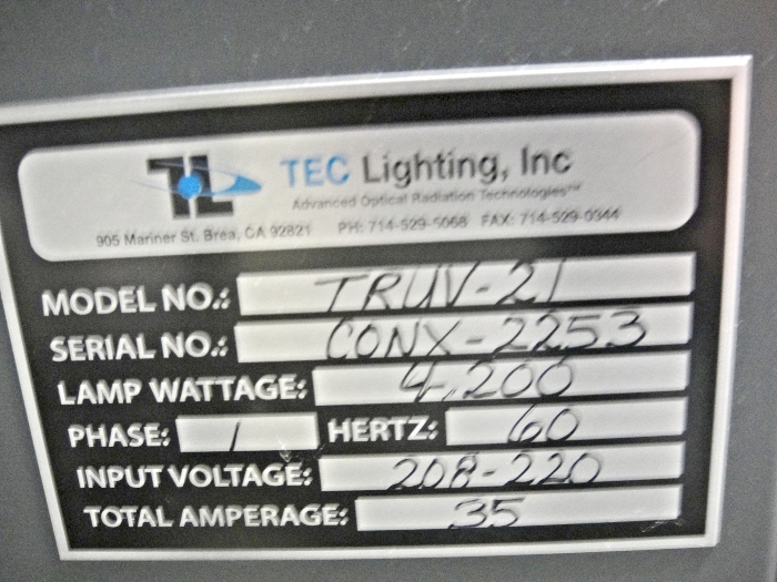 Tec Lighting 21″ UV Coater (Used) Item # UE-091520G (North Carolina)