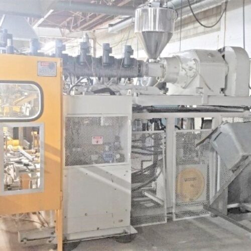 Akei 70SN-TS-DH-PVC Dual Sided Shuttle Blow Molder (Used) Item # UE-031821J (Arizona)