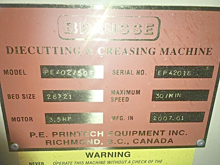 Brausse PE 402/50F Hand Fed Die Cutter & Foil Stamping (used) Item # UE-040521F (North Carolina)