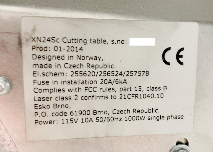 Esko Kongsberg XN24 Cutter / Router (used) Item # UE-012622E (Georgia)
