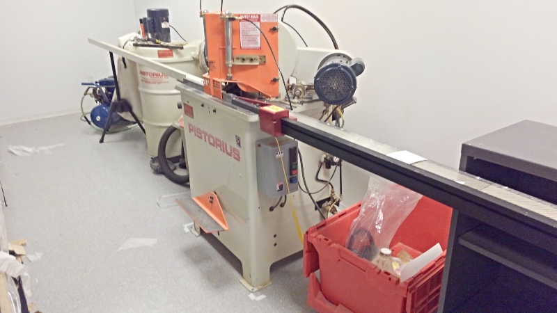 Equipment Lot: Pistorius EMN-12 Double Miter Saw, MBM Triumph 4850-95 Paper Cutter & Supplies (used) Item # UE-022521A (New York)