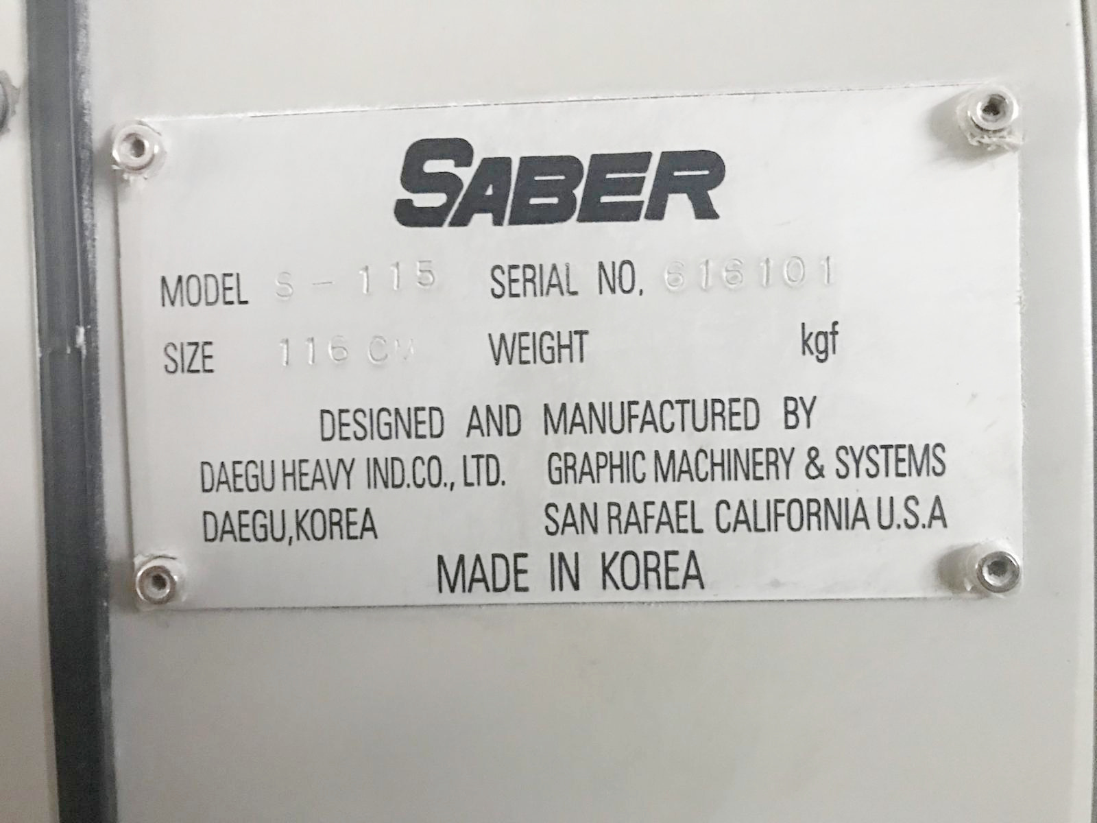 Saber Model S-115 45″ Paper Cutter (used) Item # UE-062221B (Michigan)