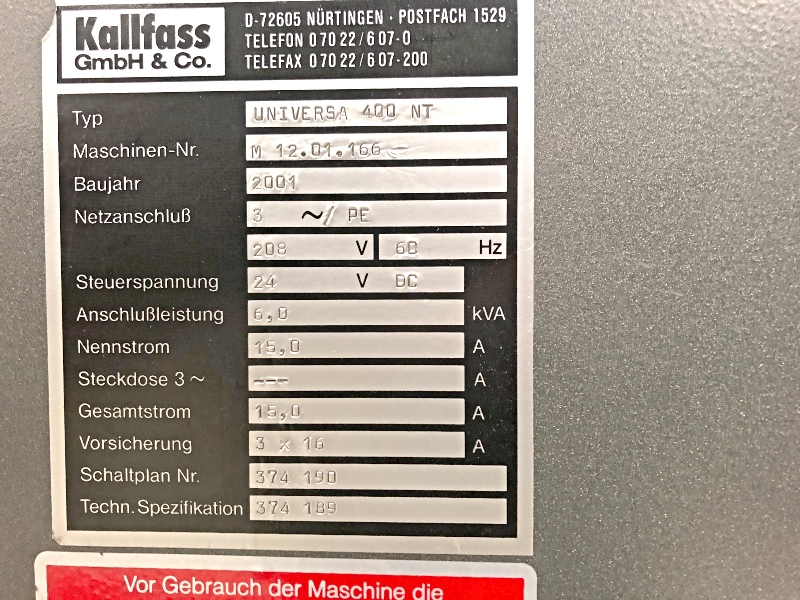 Kallfass Universa Side Seal System for Shrink Wrapping (Used) Item # UE-033121A (Wisconsin)