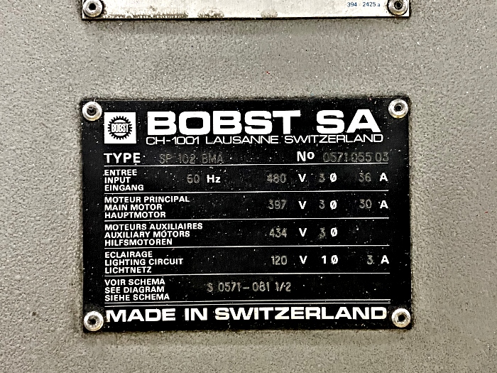 Bobst SP 102 BMA Die Cutter (Used) Item # UE-100920A (Georgia)