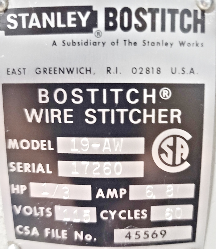 Bostitch 19-AW Stitcher (Used) Item # UE-093020D (North Carolina)