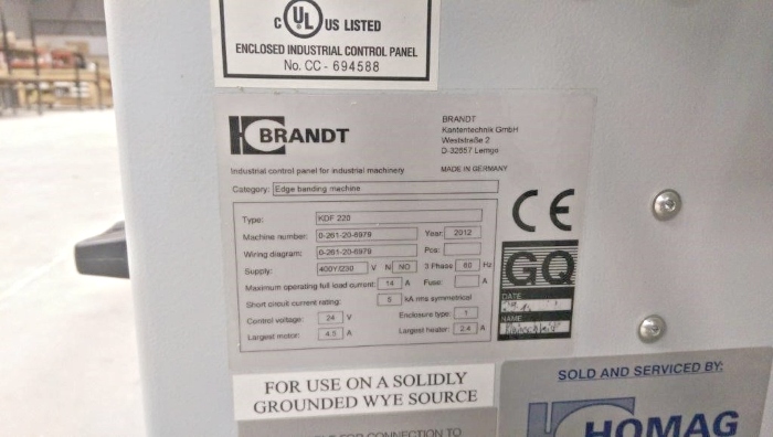 Brandt Highflex 1220 KDF 220 Edge Bander / Panels Return System (Used) Item # UE-100120C (Canada)