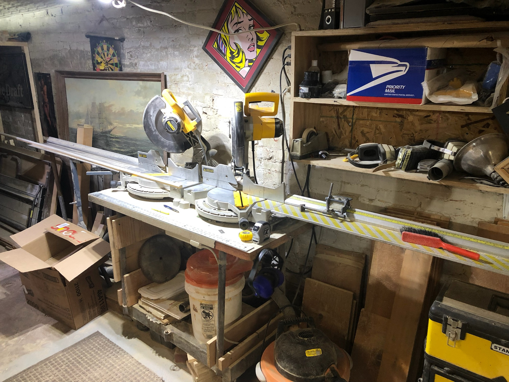 Equipment Lot: ITW AMP VN2+1 Vnailer, Fletcher 3000 Cutter & Double Dewalt Miter Chop Saw with Phaedra Measuring System (Used) Item # UE-020422G (New York)