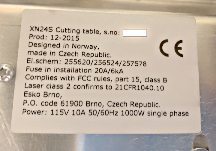 Esko Kongsberg XN24S Cutting Table (used) Item # UE-012521A (Canada)