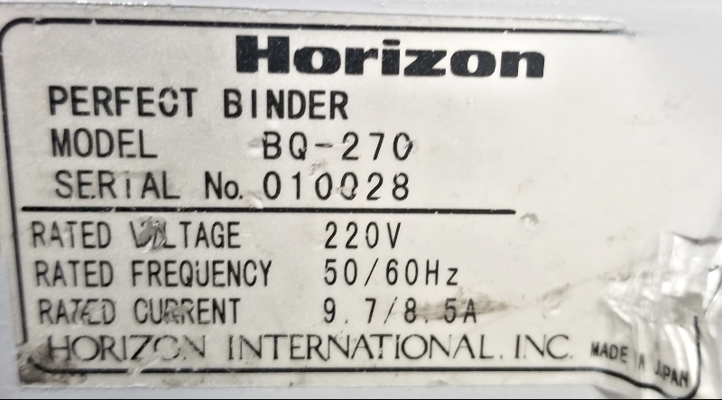 Horizon BQ 270 Perfect Binder (used) Item # UE-121020B (North Carolina)