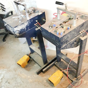 Equipment Lot: ITW AMP VN2+1 Vnailer, Fletcher 3000 Cutter & Double Dewalt Miter Chop Saw with Phaedra Measuring System (Used) Item # UE-020422G (New York)