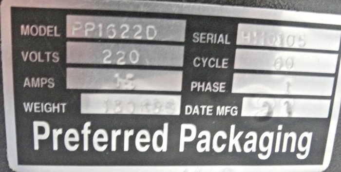 Preferred Packaging PP1622D L-Sealer (Used) Item # UE-093020B (North Carolina)