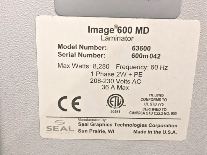 Seal Image 600 MD Laminator (used) Item # UE-100620B (Michigan)