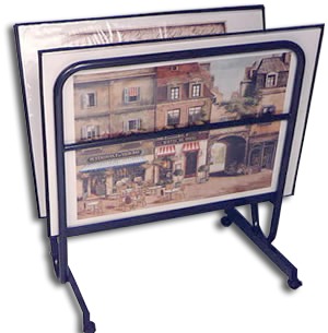 Roundabout Steel V-Bin Display with Casters – Poster / Artwork / Photo Display Rack on Rollers (New) Item # JJ-108060