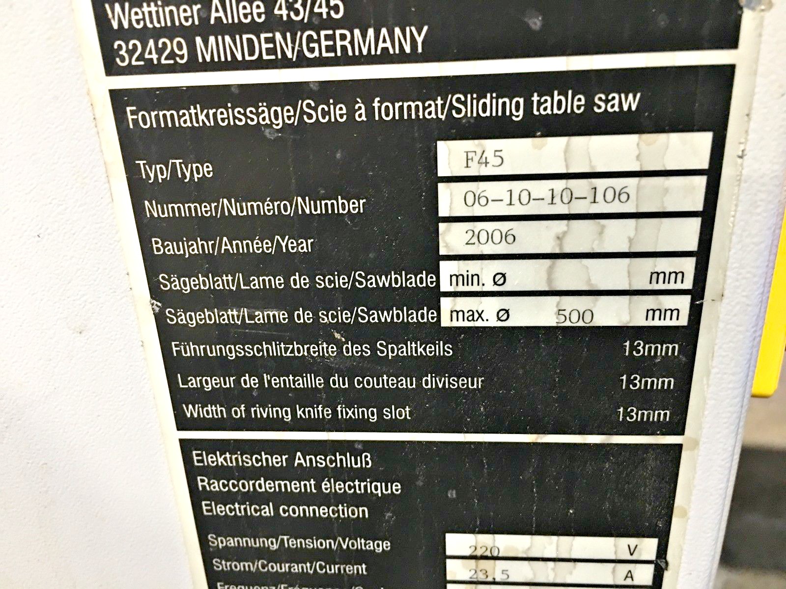 Altendorf F45 Sliding Table Saw (used) Item # UGW-9