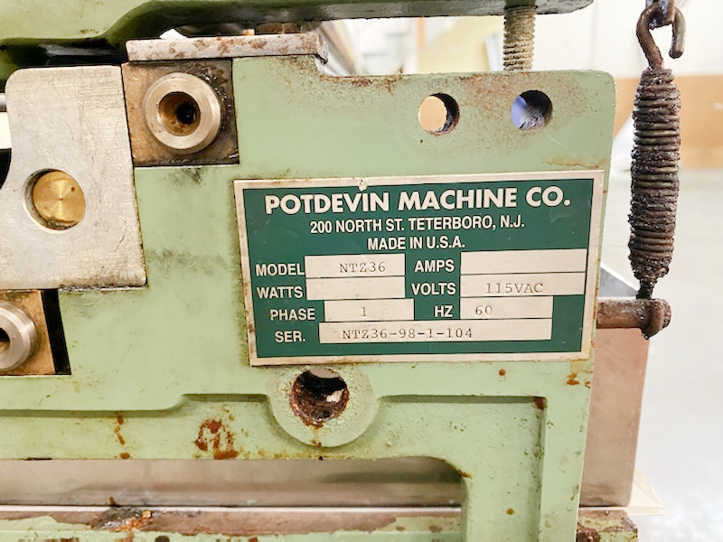 Equipment Lot: Potdevin NTZ36 Gluer, Potdevin W36 Press, Tensador 48″ Canvas Stretcher, Universal DY-AW180 Saw & Supplies (used) Item # UE-091321A (Washington State)