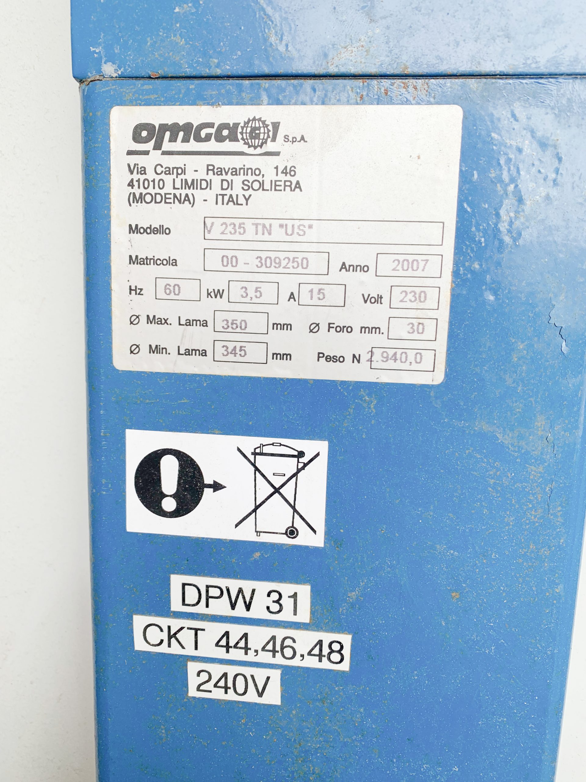OMGA V235 Double Miter Saw (Used) Item # UE-042022A (New York)