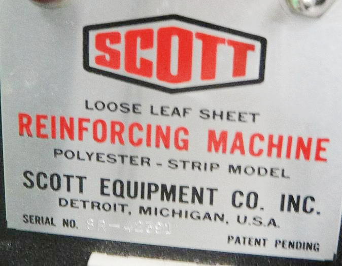 Scott Loose Leaf Sheet Reinforcing Machine w/ Feed Attachment (used) Item # UE-040822D (North Carolina)