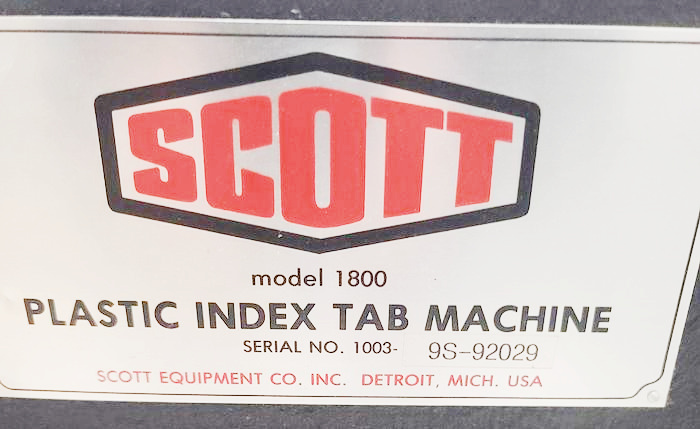 Scott 1800 Mylar Index Tab Machine (used) Item # UE-040822A (North Carolina)