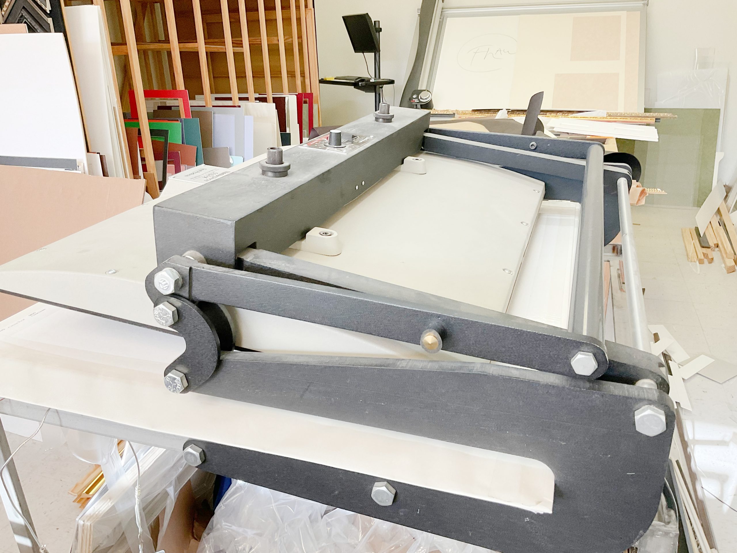 Picture Framing Equipment Lot: Brevetti Prisma Maxi Double Miter Saw, Cassese CS299M Underpinner, Seal Masterpiece 500 T-X Dry Mount Press, & Fletcher-Terry 3100 Multi Material Cutter (Used) Item # UE-050222A (Texas)