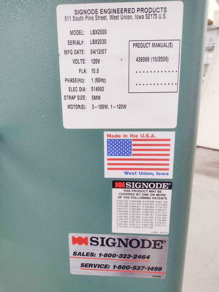 Signode LBX 2000 Strapper Machine (Used) Item # UE-041222A (Wisconsin)