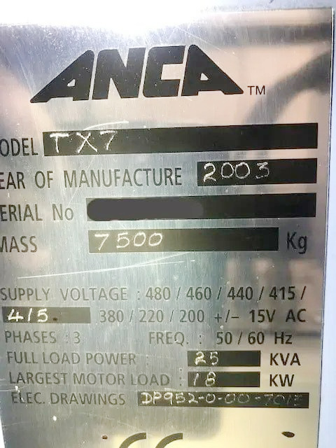 Anca TX-7 Tool and Cutter Grinder (used) Item # UE-060222A (Arizona)