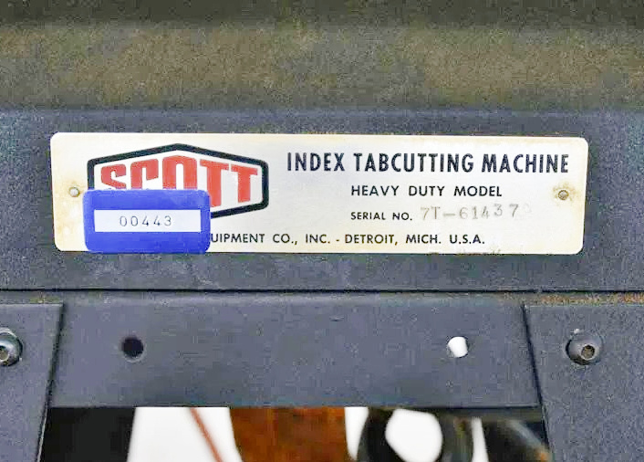 Scott Heavy Duty Index Tab Cutting Machine (used) Item # UE-070522D (Ohio)