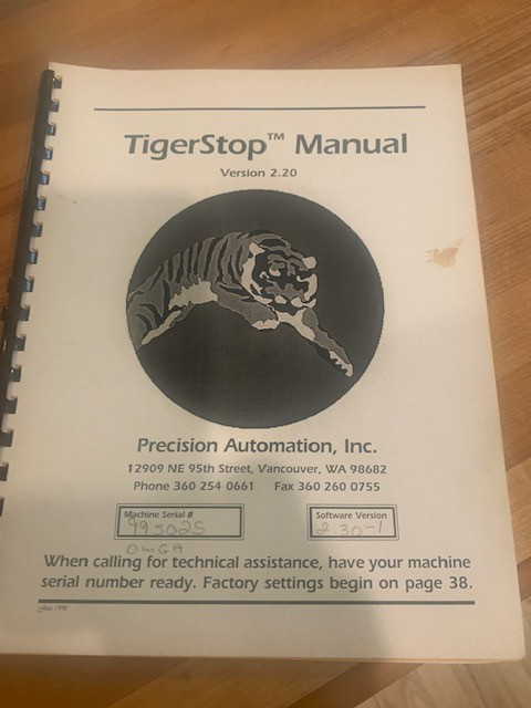TigerStop TS08 Automatic Stop / Gauge & Pusher System (Used) Item # UE-051222B (Oregon)