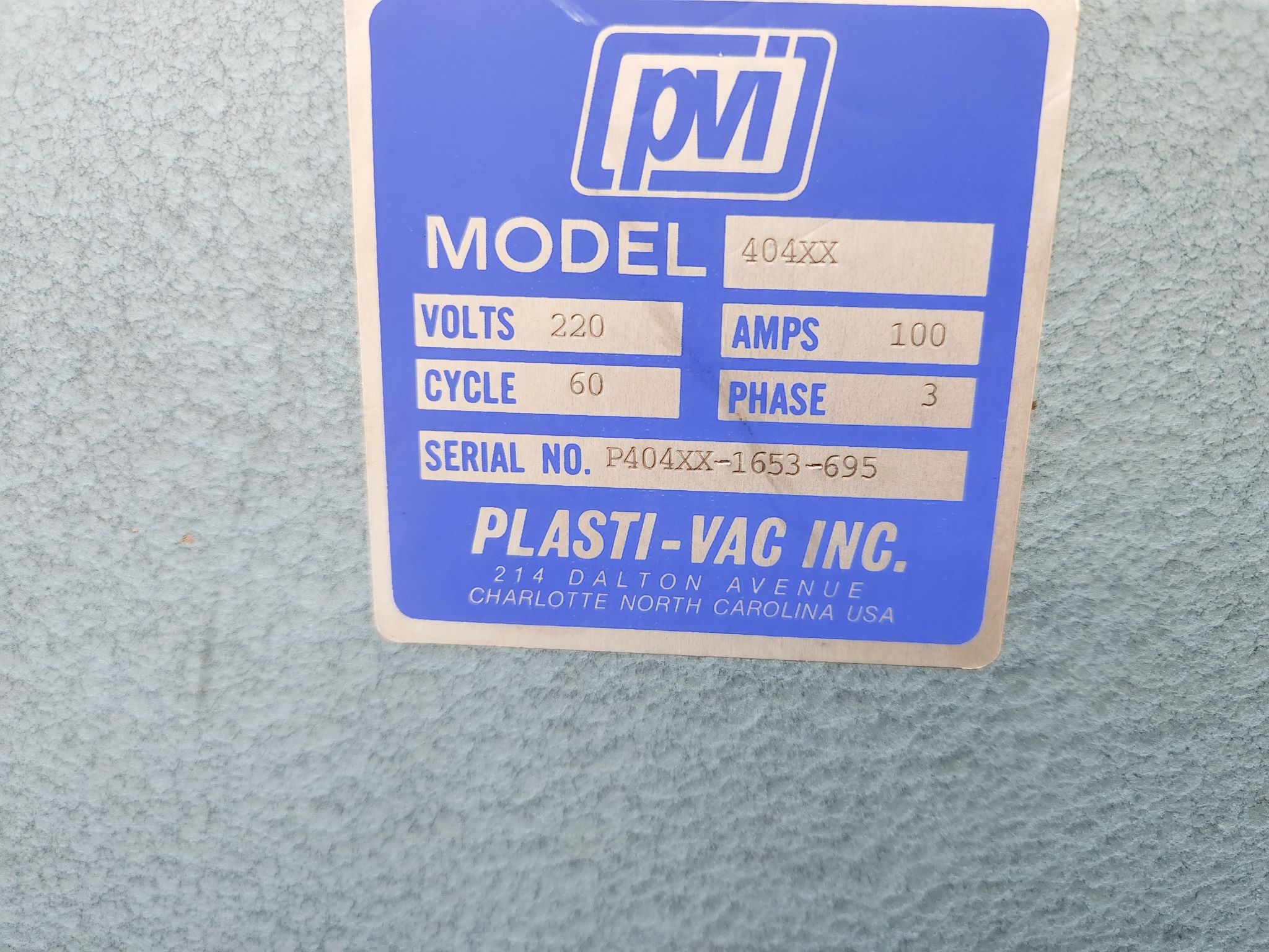 Plasti-Vac (PVI) Model 404xx Single Station 48×48″ Thermoformers