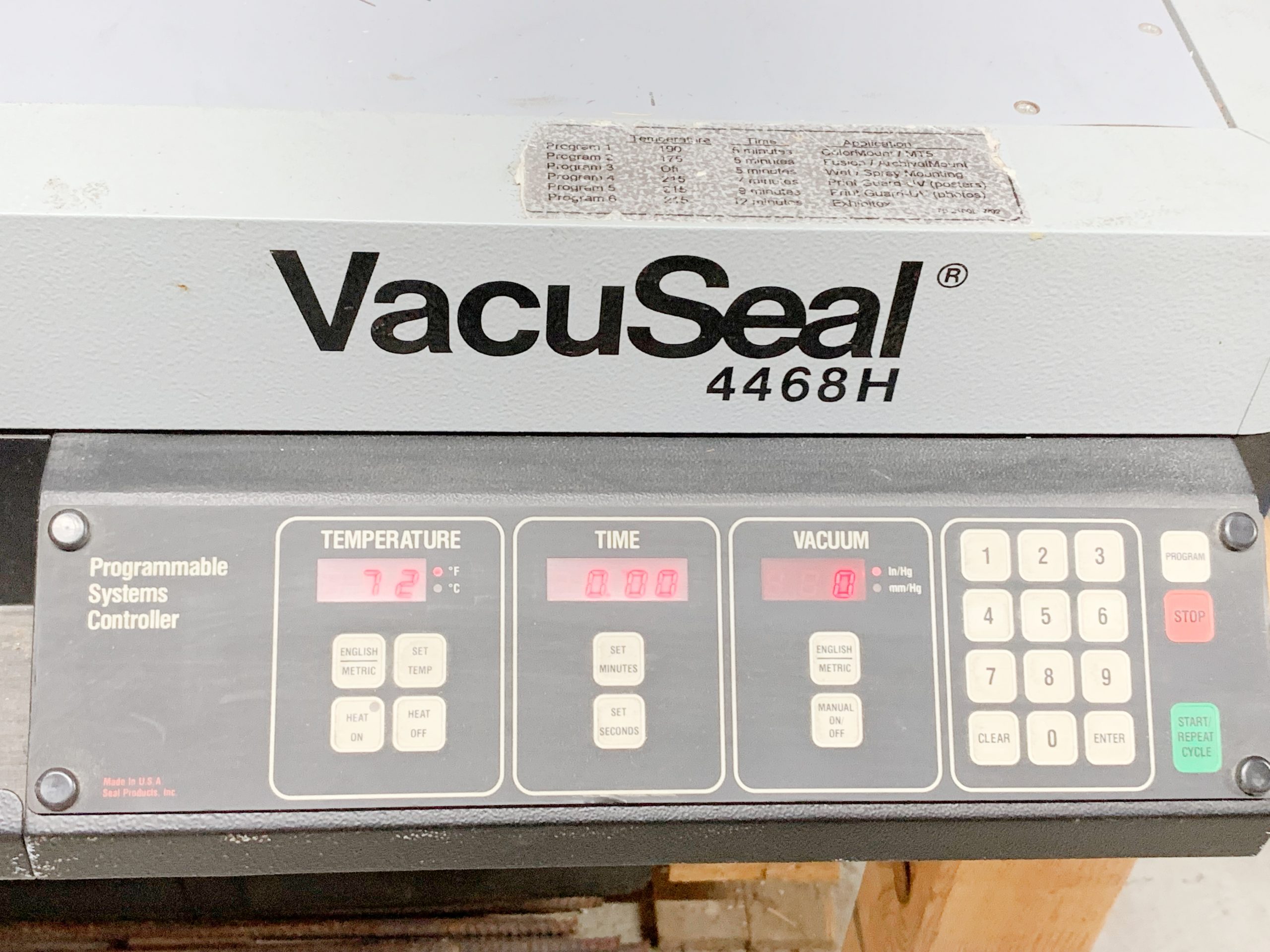 Vacuseal 4468H Vacuum Dry Mount Press (used) Item # UE-091622F (California)