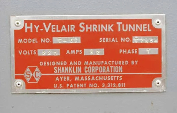 Shanklin T-6F HY-Velair Shrink Tunnel (used) Item # UE-100422A (Ohio)