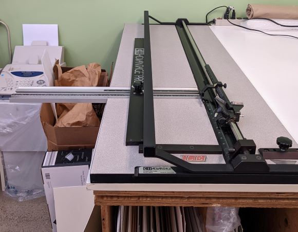 Frame Equipment Lot: ITW AMP VN42 Frame Joiner, VN2+1 Frame Joiner, Eclipse 4060XL CMC, Vacuseal 3444H Vacuum Press, Fletcher 3000 60″ Multi-Material Wall Cutter, C&H Advantage Pro 48″ Mat Cutter w/ Production Stops, Framing Counter, Work Table, Tools and Supplies (Used) [Holland Michigan]Item # UE-112822A