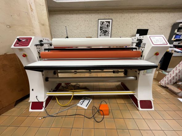 Equipment Lot: Drytac / Tullis Russel HGP360 Vacuum Heat Dry Mount Press, AGL Encore Maxim Dual Heated Wide Format Roller Laminator (62″) (Used) [Reading, PA] Item # UE-010323E