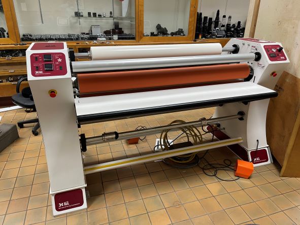 Equipment Lot: Drytac / Tullis Russel HGP360 Vacuum Heat Dry Mount Press, AGL Encore Maxim Dual Heated Wide Format Roller Laminator (62″) (Used) [Reading, PA] Item # UE-010323E