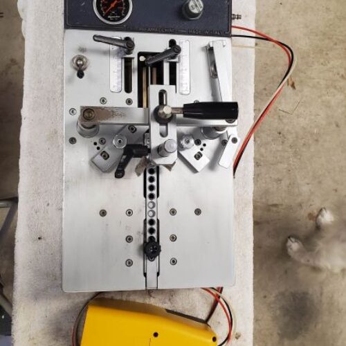 Equipment Lot: ITW AMP / AMP International VN4 Pneumatic Frame Joiner Underpinner, Morso Chopper w/ Deluxe Measuring Table (Used) [Bedford, PA] Item #UE-020123D