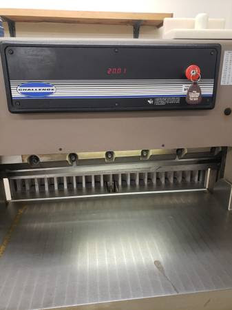 Equipment Lot: Challenge Champion 305MC Paper Cutter, Potdevin ZF / Z 21″ Hot Gluer, Printing Industries Model C Manual Corner Rounder Cutting Machine (Used) Item # UE-020623C